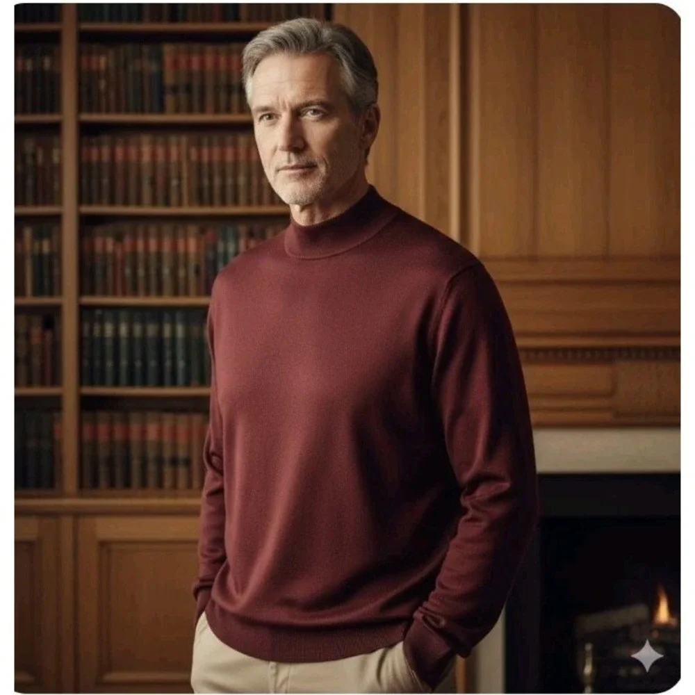 Jos A Bank Signature Collection Mens XL Burgundy 100% Silk Mock Neck Sweater